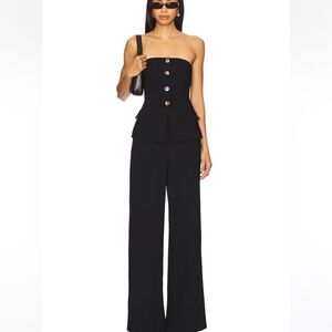 Amanda Uprichard Black Strapless Button Jumpsuit